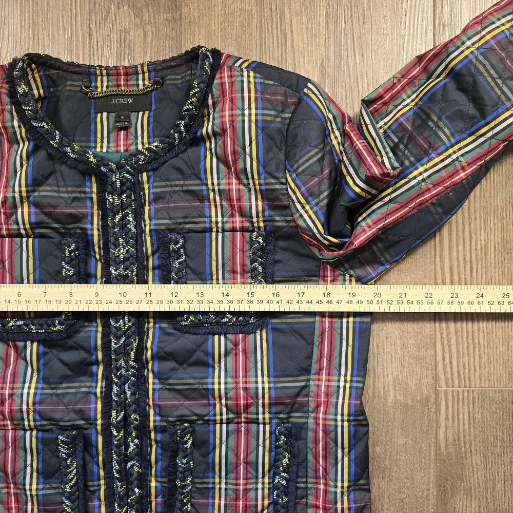 J.Crew Short Jacket Womens 8 Black Plaid Stewart Tartan Quilted Preppy Academia